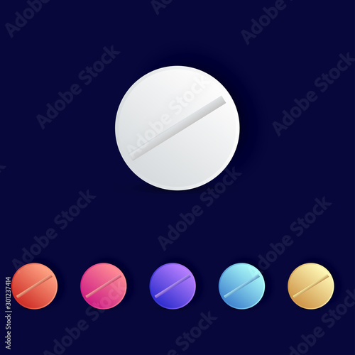 Set of vector realistic pills and capsules isolated on black background. Medicines  tablets  capsules  drug of painkillers  antibiotics  vitamins. Healthcare medical and vector illustration.