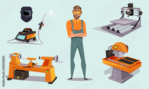 Industrial equipment flat vector illustrations set