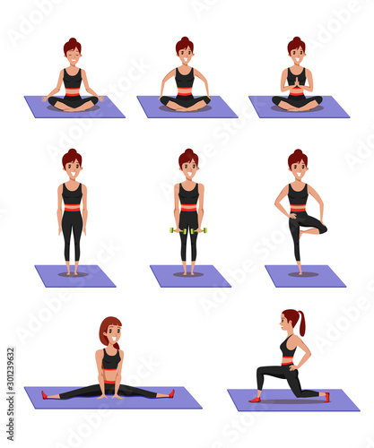 Sport exercises flat vector illustrations set