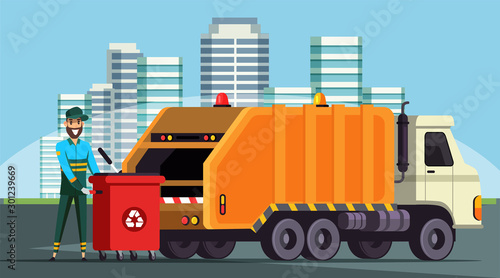 Garbage collection flat banner vector template