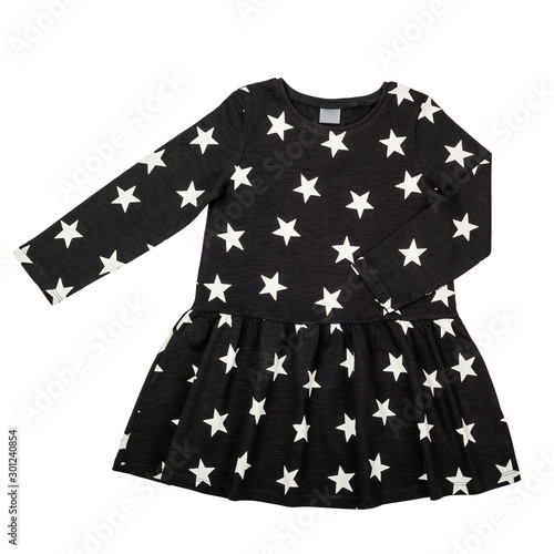 Toddler girl fashionable dress with stars pattern isolated on white background