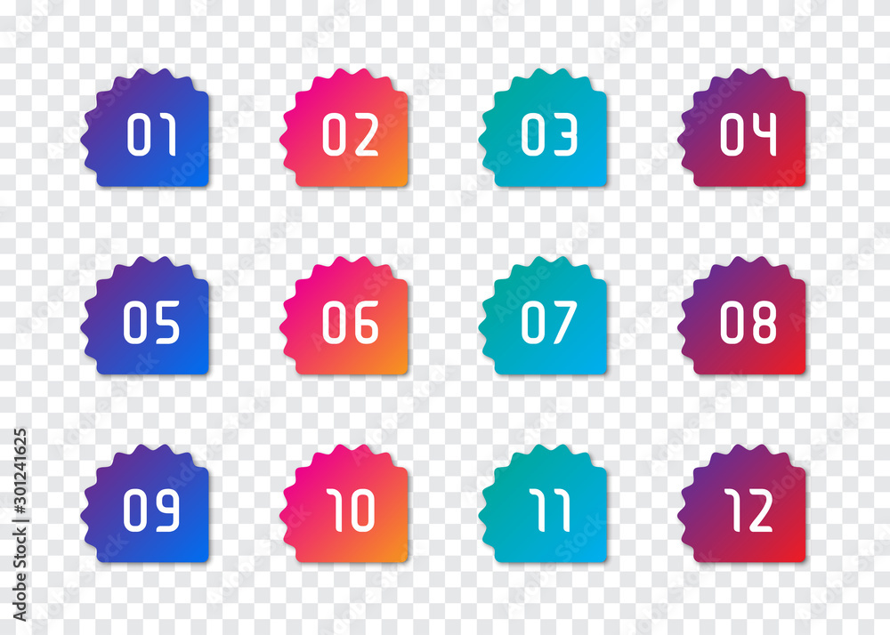 Set of number bullet point 1 to 12 Set of number bullet point 1 to 12