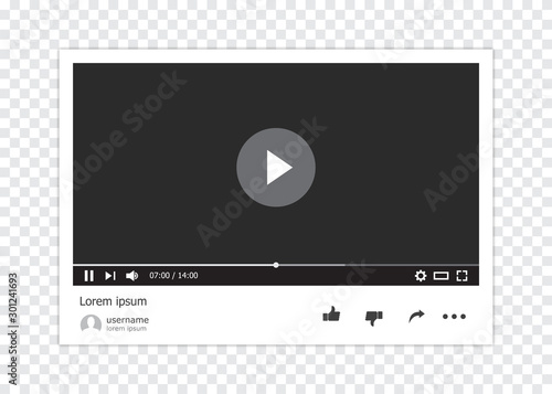 Mockup of desktop web video player on a transparent background