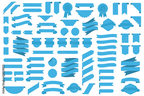 Set blue ribbons and banners on a white background