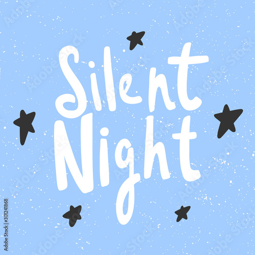 Silent night. Christmas and happy New Year vector hand drawn illustration banner with cartoon comic lettering. 