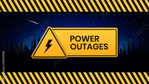 Power outage, logo on the background of the suburb without electricity