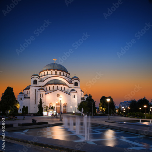 Church of Saint Sava, one of the biggest Orthodox church of the world, at evening illumination, Belgrade, Serbia  photo