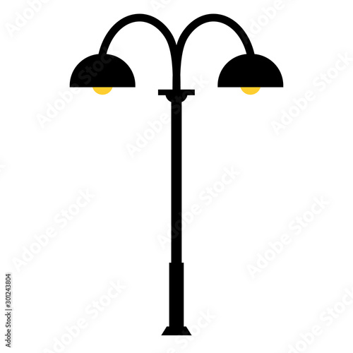 Street light black silhouette isolated on white background. Set of modern and vintage street lights. Elements for landscape construction. Vector illustration for any design.