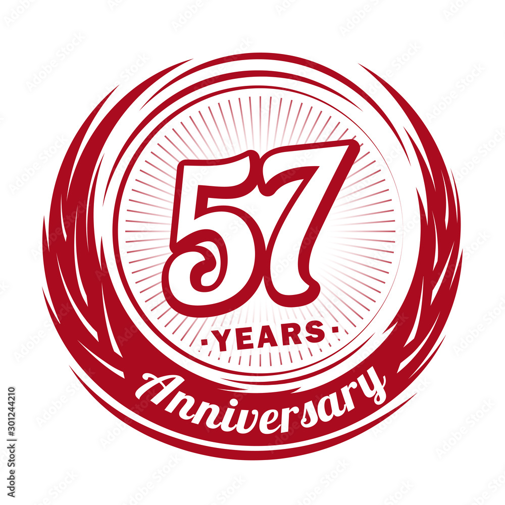 Fifty-seven years anniversary celebration logotype. 57th anniversary logo. Vector and illustration.