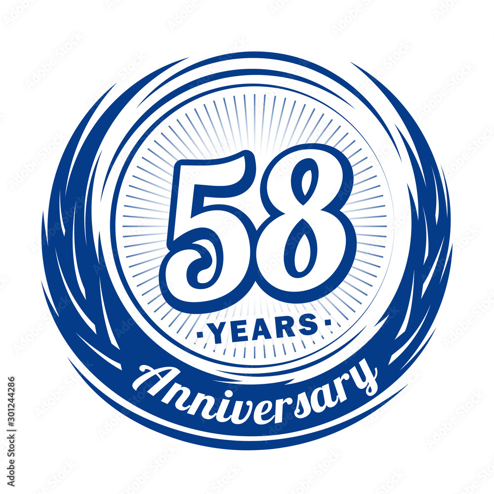 Fifty-eight years anniversary celebration logotype. 58th anniversary logo. Vector and illustration.