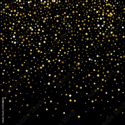 Many falling gold stars confetti, vector background.