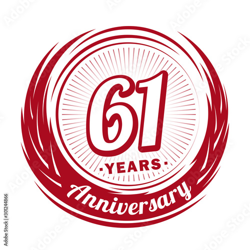 Sixty-one years anniversary celebration logotype. 61st anniversary logo. Vector and illustration.