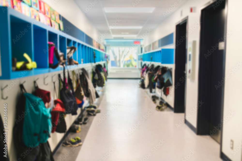 Fototapeta premium long blur corridor of a nursery school during the holidays without children