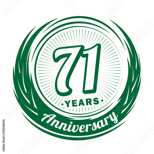 Seventy-one years anniversary celebration logotype. 71st anniversary logo. Vector and illustration.