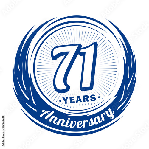 Seventy-one years anniversary celebration logotype. 71st anniversary logo. Vector and illustration.