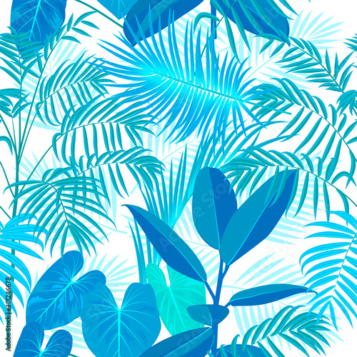 Tropical jungle palm leaves seamless pattern  vector background