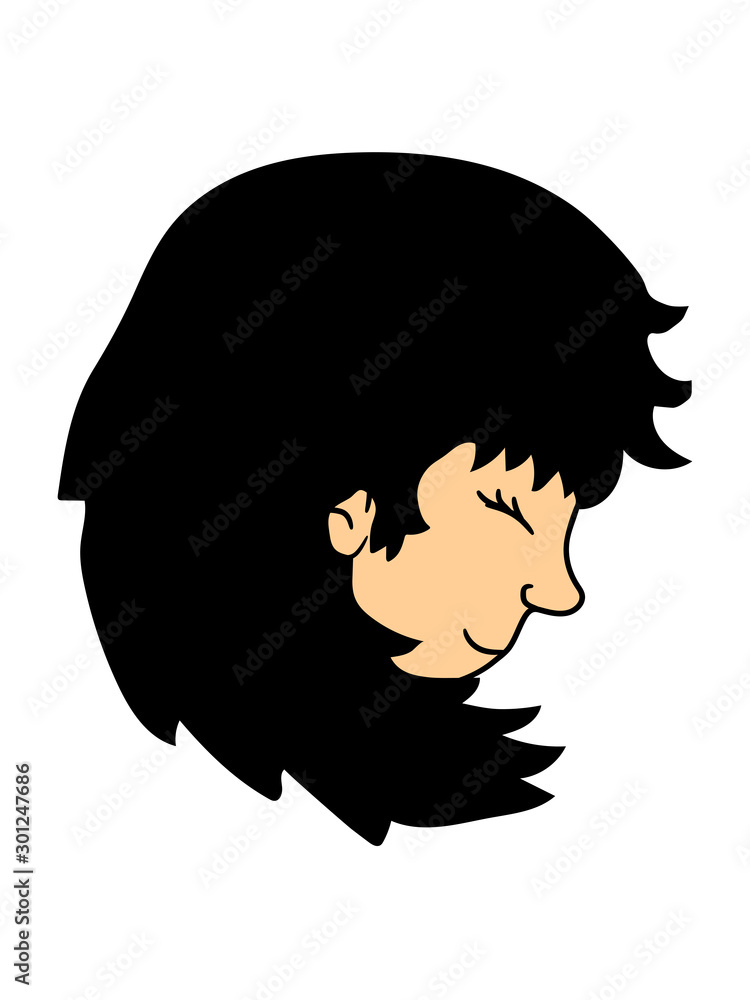 mädchen gesicht hübsch jung schwarze haare spaß klein logo schön kopf frau weiblich comic cartoon clipart design kind