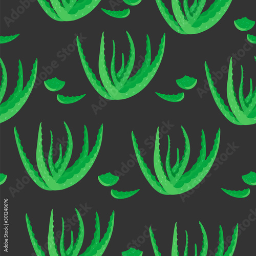 Seamless Pattern with Aloe Vera and Leaf Peaces