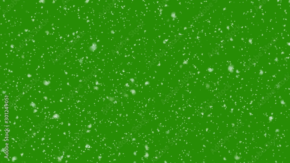 Winter background. falling snow isolated on green screen. 3d Illustration