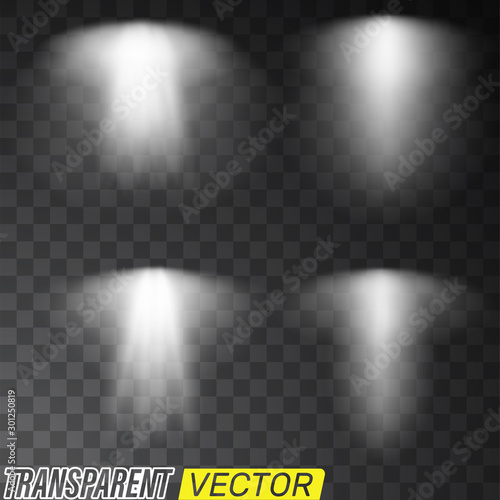 Set of vector isolated spotlights. Stage light on transparent background
