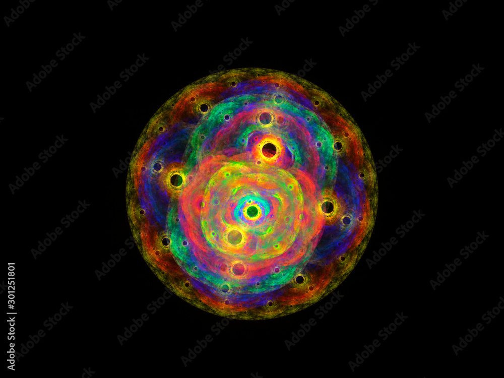 Multicolored bright fractal plasma ball in sky, computer generated abstract background. .Abstract energy background Multicolored bright fractal plasma ball in sky, computer generated abstract background. .Abstract energy background