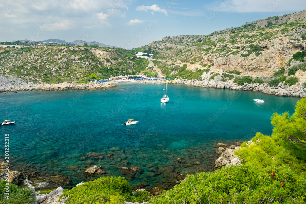 Ladiko Bay near Faliraki a popular tourist destination on the Greek island of Rhodes Greece Europe