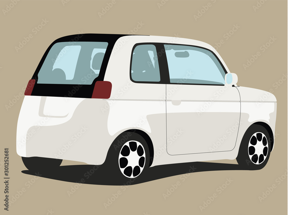 Small car white realistic vector illustration isolated