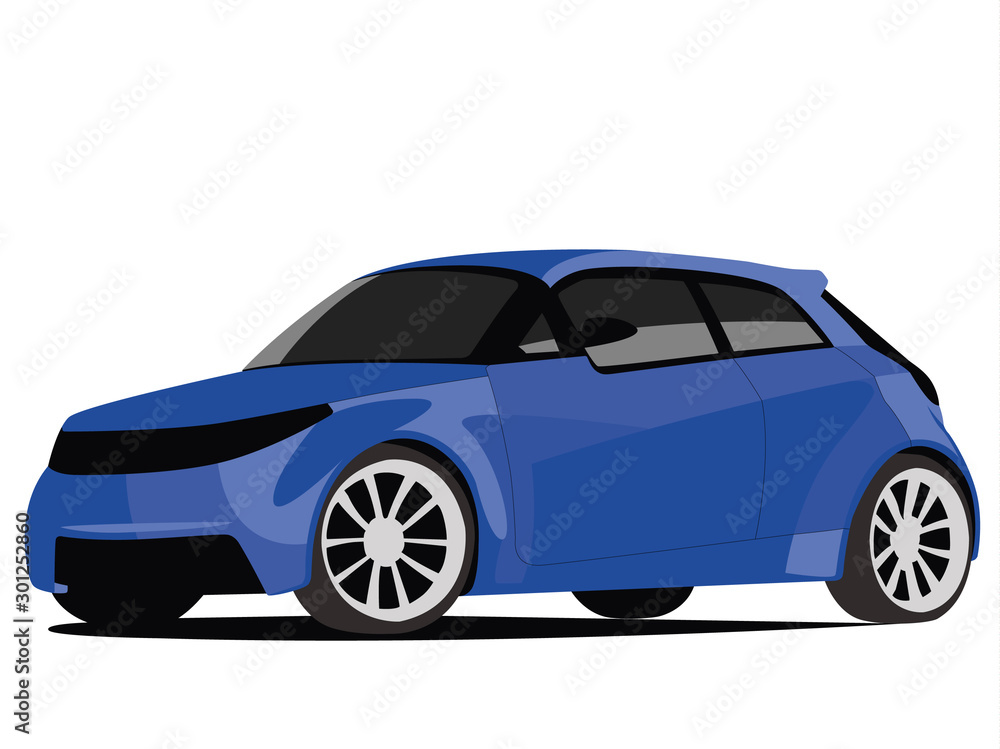 Hatchback blue realistic vector illustration isolated