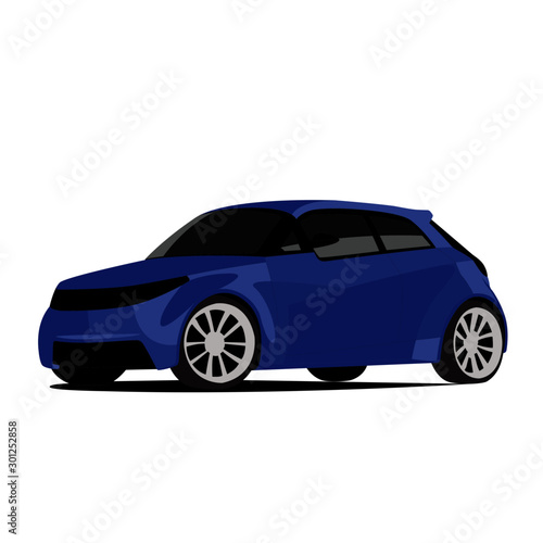 Hatchback blue realistic vector illustration isolated