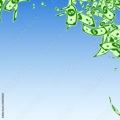 American dollar notes falling. Messy USD bills on 