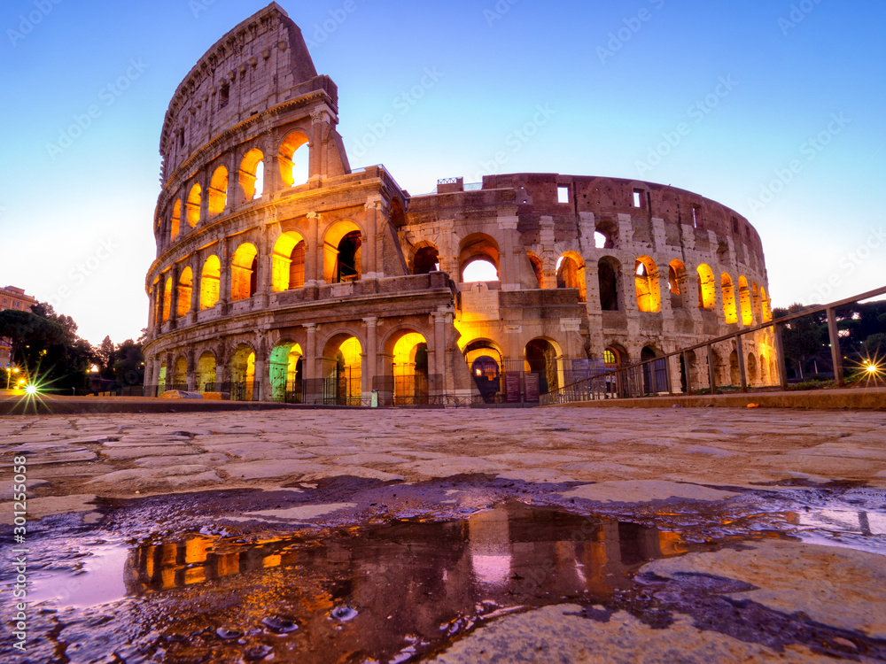 Night view of Colosseum in Rome, Italy. Rome architecture and landmark. Rome Colosseum is one of the main attractions of Rome and Italy