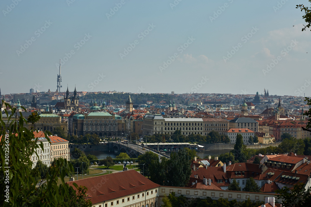 Panorama of the city with a view of Charles Bridge Prague, Czech Republic.