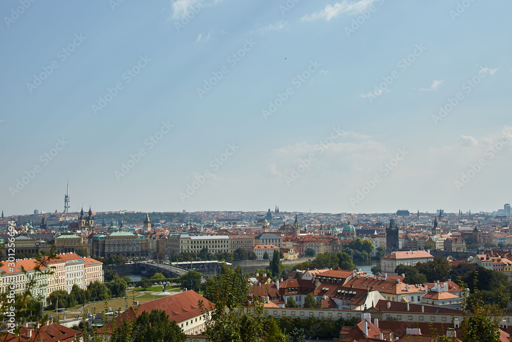 Panoramic view of the city from a height in Prague, the Czech Republic.