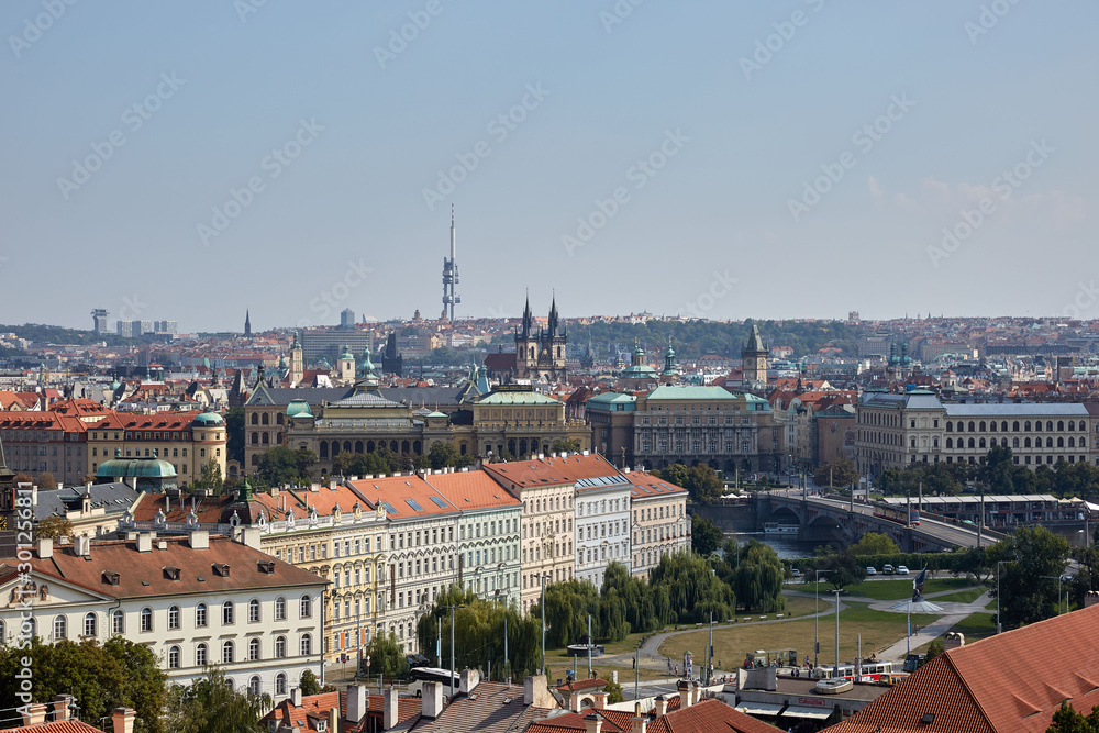 Panoramic view of the architectural structures of a modern species in Prague, the Czech Republic.