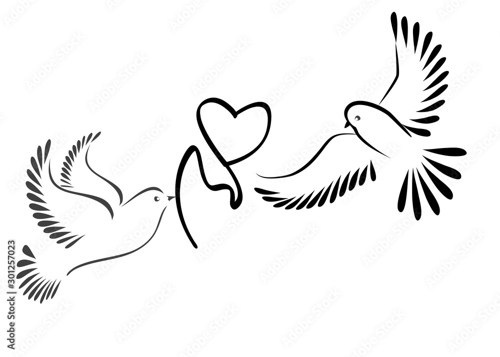 Obraz premium Doves symbolizing love and peace. vector illustration.