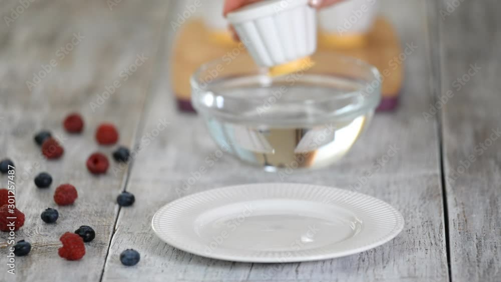 Step By Step Process Of Making A Modern Berry Mousse Dessert. Series. Step By Step Process Of Making A Modern Berry Mousse Dessert. Series.