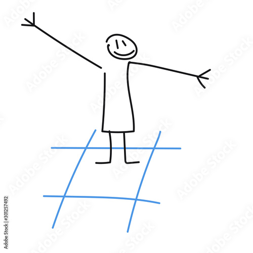 happy trendsetter - person standing on a hashstag sign