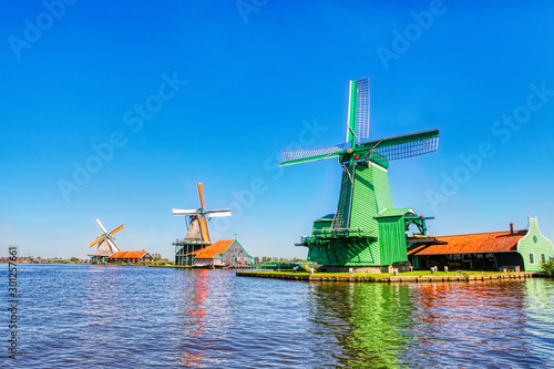 Canvas Print traditional dutch windmills of the Netherlands one of the main tourists attracti