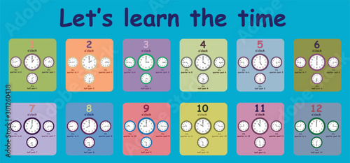 Educational worksheet that helps children learn to tell the time