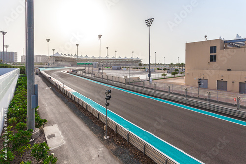 ABU DHABI, UAE - May 13, 2014: The Yas Marina Formula 1 Grand Prix Circuit. Set amongst a Marina, with an innovative design. The circuit is designed by Hermann Tilke. photo