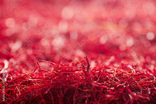 Photography saffron threads background, natural color, shallow dof