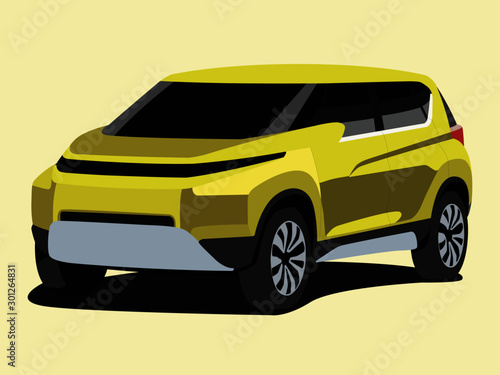 SUV yelow realistic vector illustration isolated