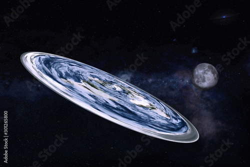 Fototapeta Naklejka Na Ścianę i Meble -  Flat Planet Earth of solar system with moon in outer space. Science fiction. Elements of this image were furnished by NASA.