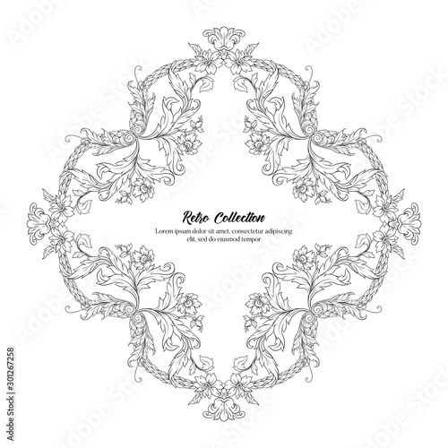 Elements In baroque, rococo, victorian renaissance style. Trendy floral vintage pattern. Vector illustration