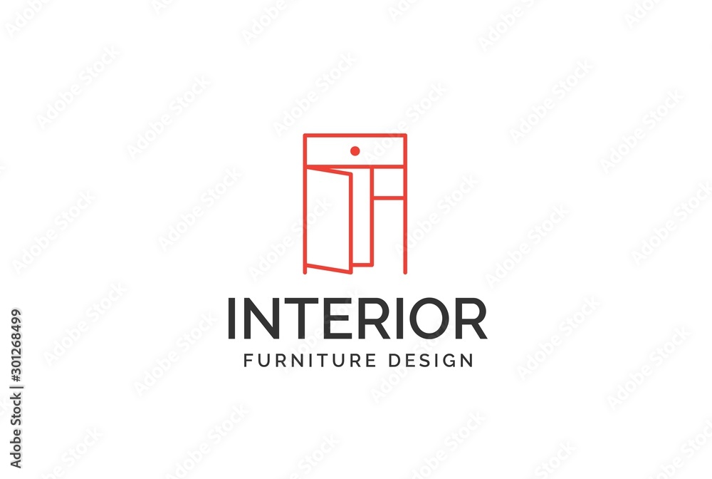 Simple minimalist red cabinet furniture interior logo design flat vector graphics Simple minimalist red cabinet furniture interior logo design flat vector graphics