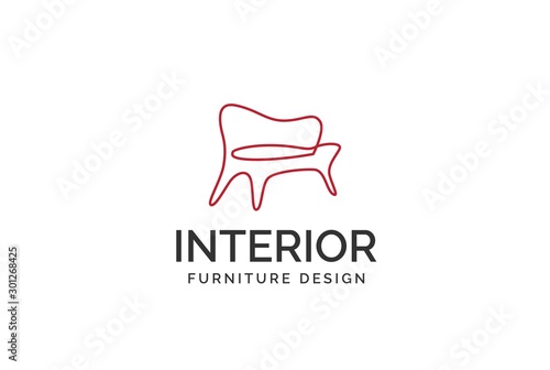 Simple minimalist sofa line art furniture interior logo design flat vector graphics