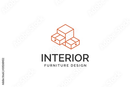Simple minimalist orange cabinet furniture interior logo design flat vector graphics