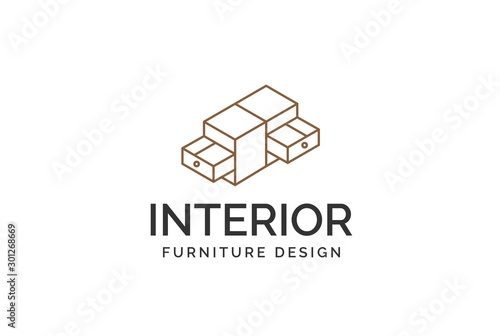 Simple minimalist brown cabinet furniture interior logo design flat vector graphics