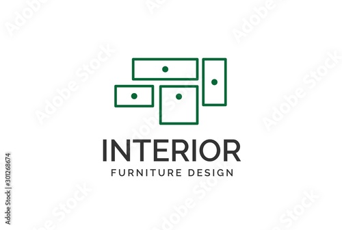 Simple minimalist green cabinet furniture interior logo design flat vector graphics