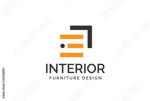 Simple minimalist abstract furniture interior logo design with flat vector graphics